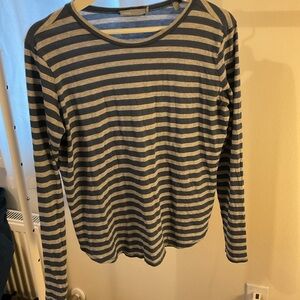 VINCE Striped 100% Cotton Long Sleeve Tee Navy Gray Striped Size M